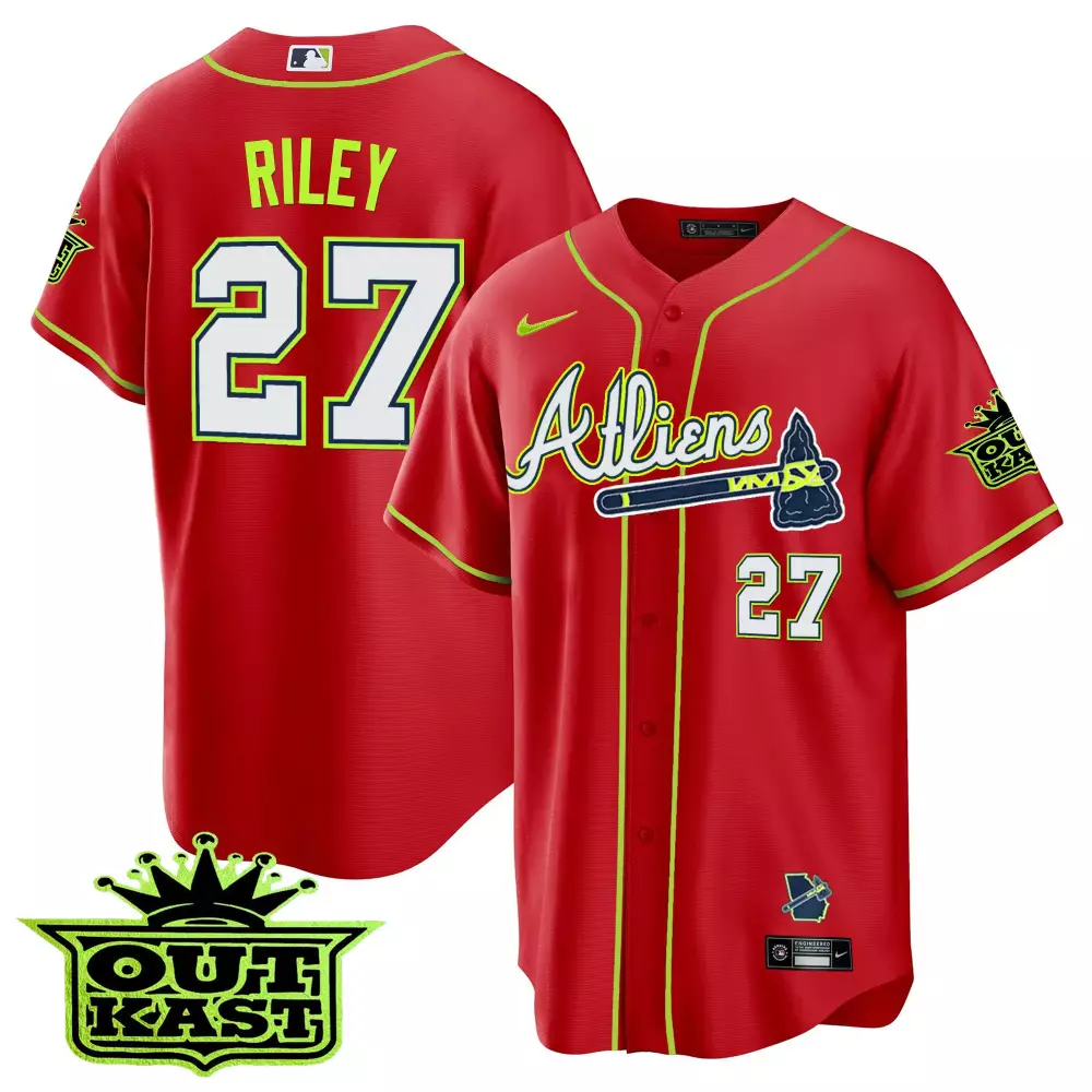 Riley 27 Atlanta Braves Red Stitched Jersey | 2023 Name Patch | Game Day Outfit | For Men, Women & Youth