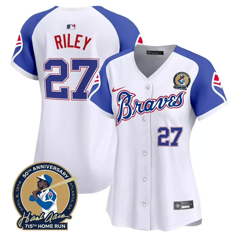 Riley 27 Atlanta Braves Women's White Stitched Jersey | 2024 Name Patch | Fan Gear for Women & Youth