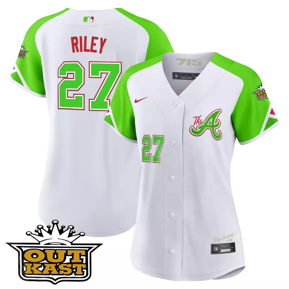 Riley 27 Atlanta Braves Women's Teal Stitched Jersey | 2023 Outkast Theme Name Patch | Fan Gear for Women & Youth
