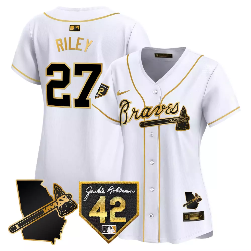 Riley 27 Atlanta Braves Women's White Stitched Jersey | 2024 Name Patch | Fan Gear for Women & Youth