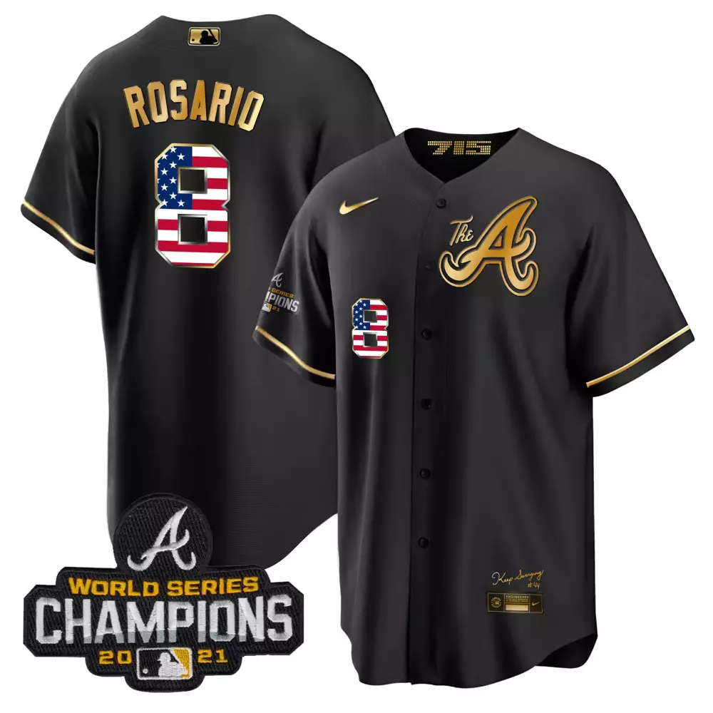 Rosario 8 Atlanta Braves 2024 Black Stitched Jersey | 2021 Champions Name Patch | Limited Edition Fan Gear | For Men, Women & Youth