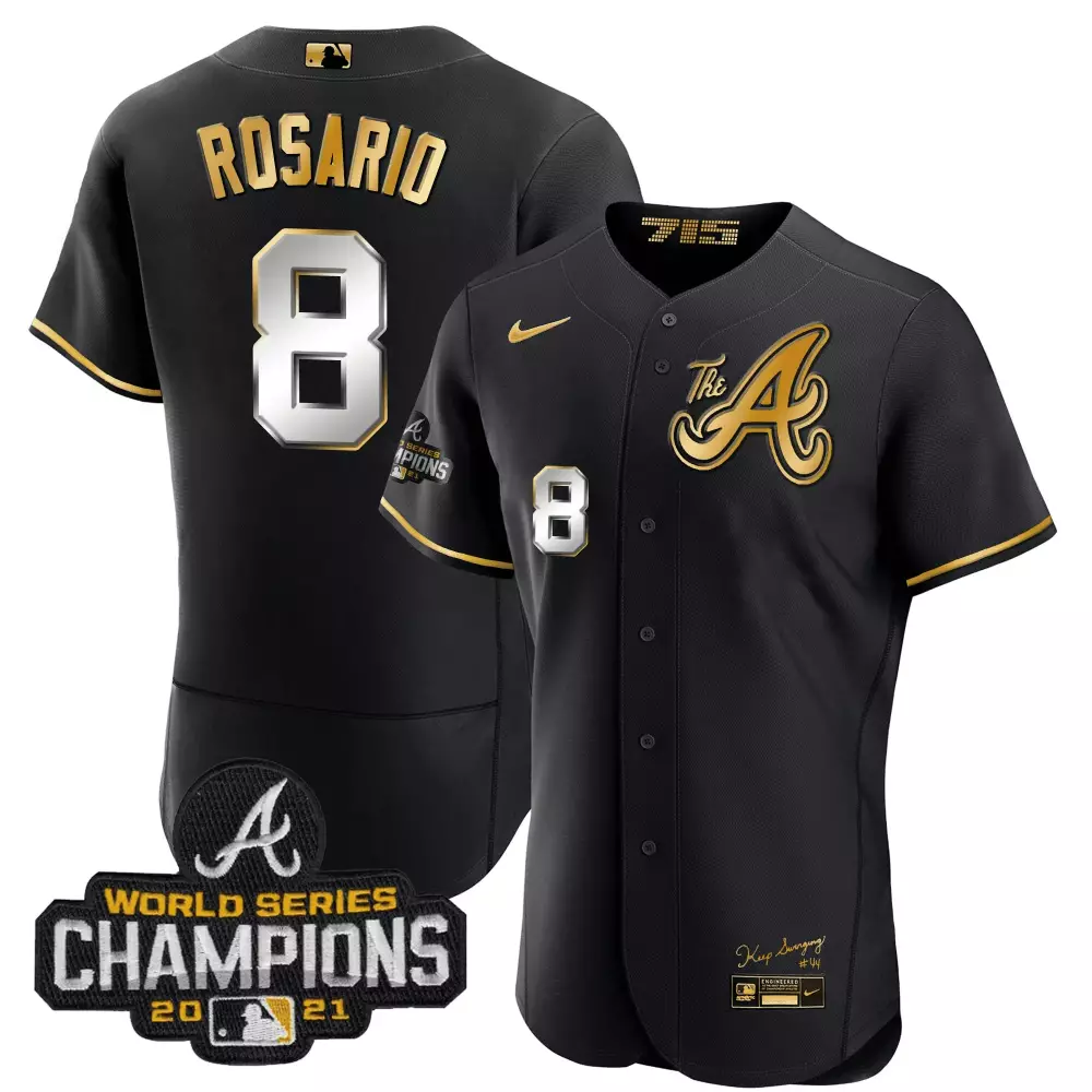 Rosario 8 Atlanta Braves 2024 Black Stitched Jersey | 2021 Champions Name Patch | Limited Edition Fan Gear | For Men, Women & Youth
