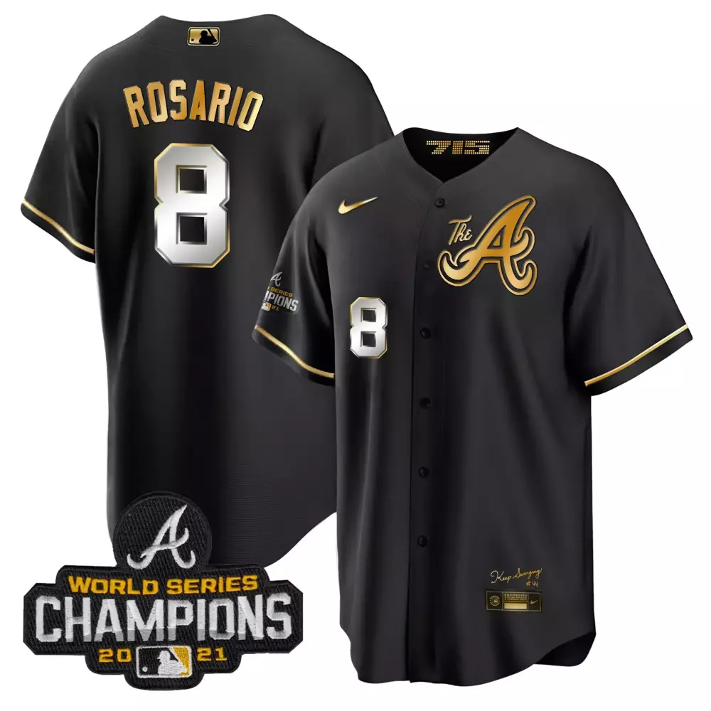Rosario 8 Atlanta Braves 2024 Black Stitched Jersey | 2021 Champions Name Patch | Limited Edition Fan Gear | For Men, Women & Youth