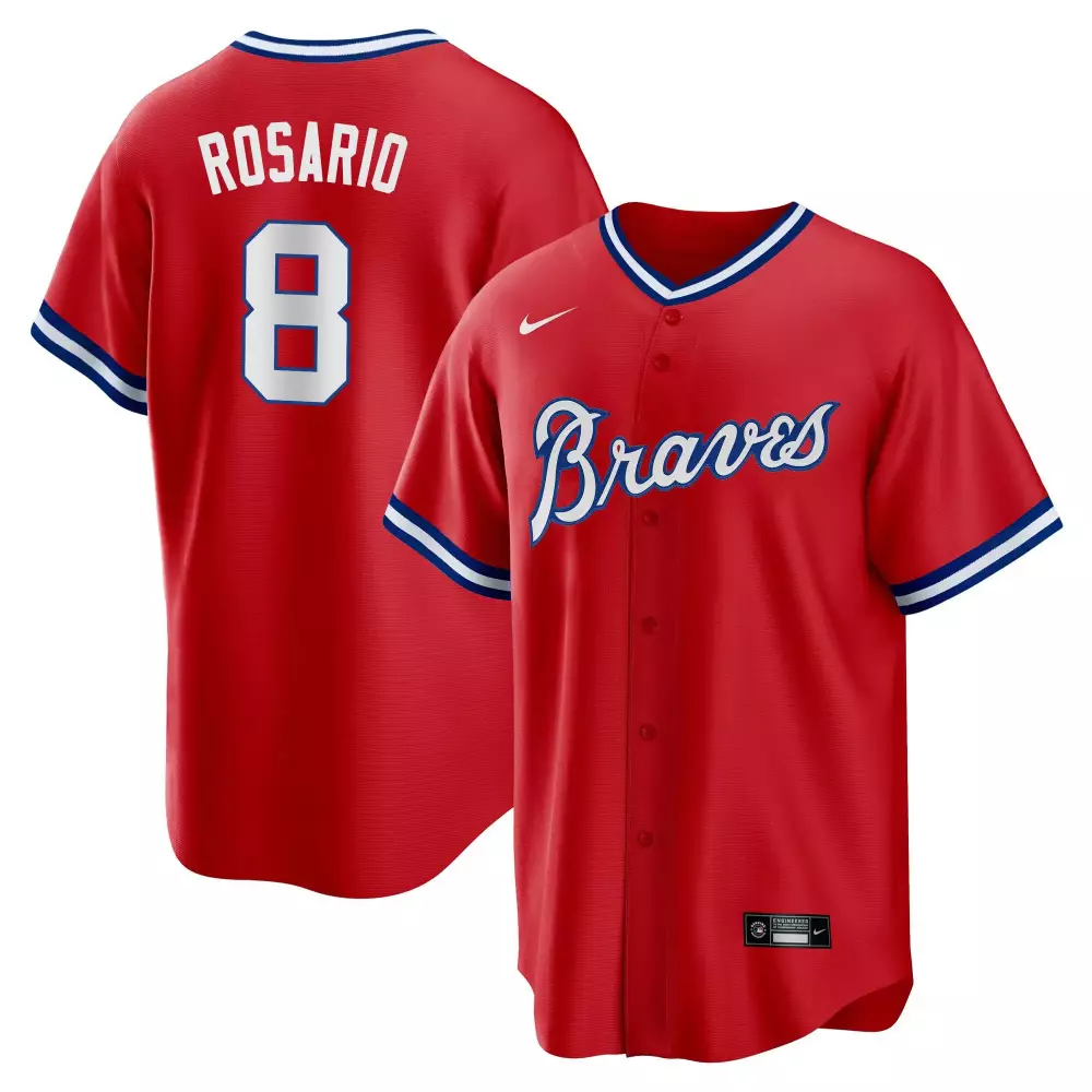 Rosario 8 Atlanta Braves 2023 Red All Stitched Jersey | Name Patch | Game Day Outfit for Men, Women & Youth