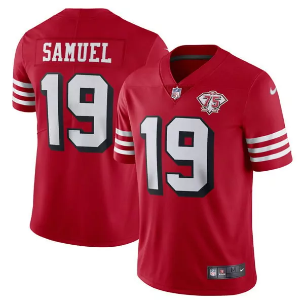 Samuel 19 San Francisco 49ers 2023 Red Stitched Jersey | 75th Anniversary Name Patch | Limited Edition Fan Gear | For Men, Women & Youth
