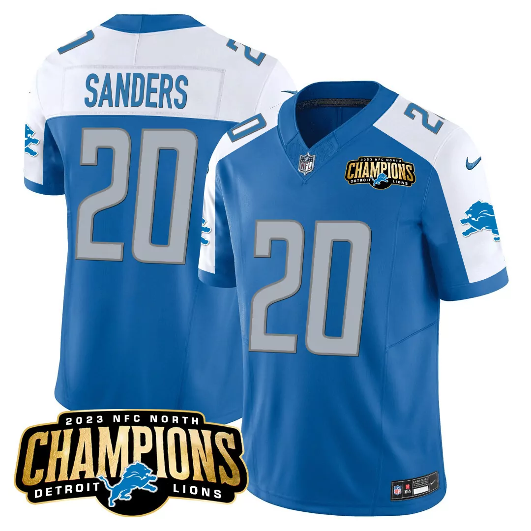 sanders 20 detroit lions blue all stitched jersey with champions patch 2023 men s style