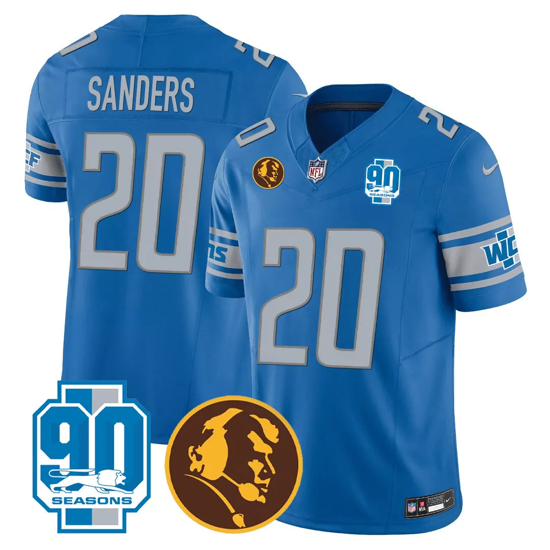 sanders 20 detroit lions blue jersey all stitched name patch men s 90th season