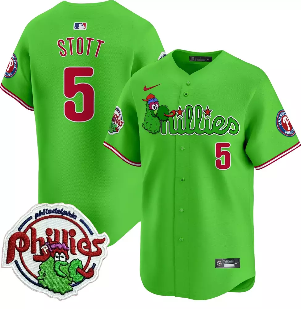 Stott 5 Philadelphia Phillies Green Stitched Jersey | Name Patch 2023 Men's Style | Game Day Outfit | For Men, Women & Youth