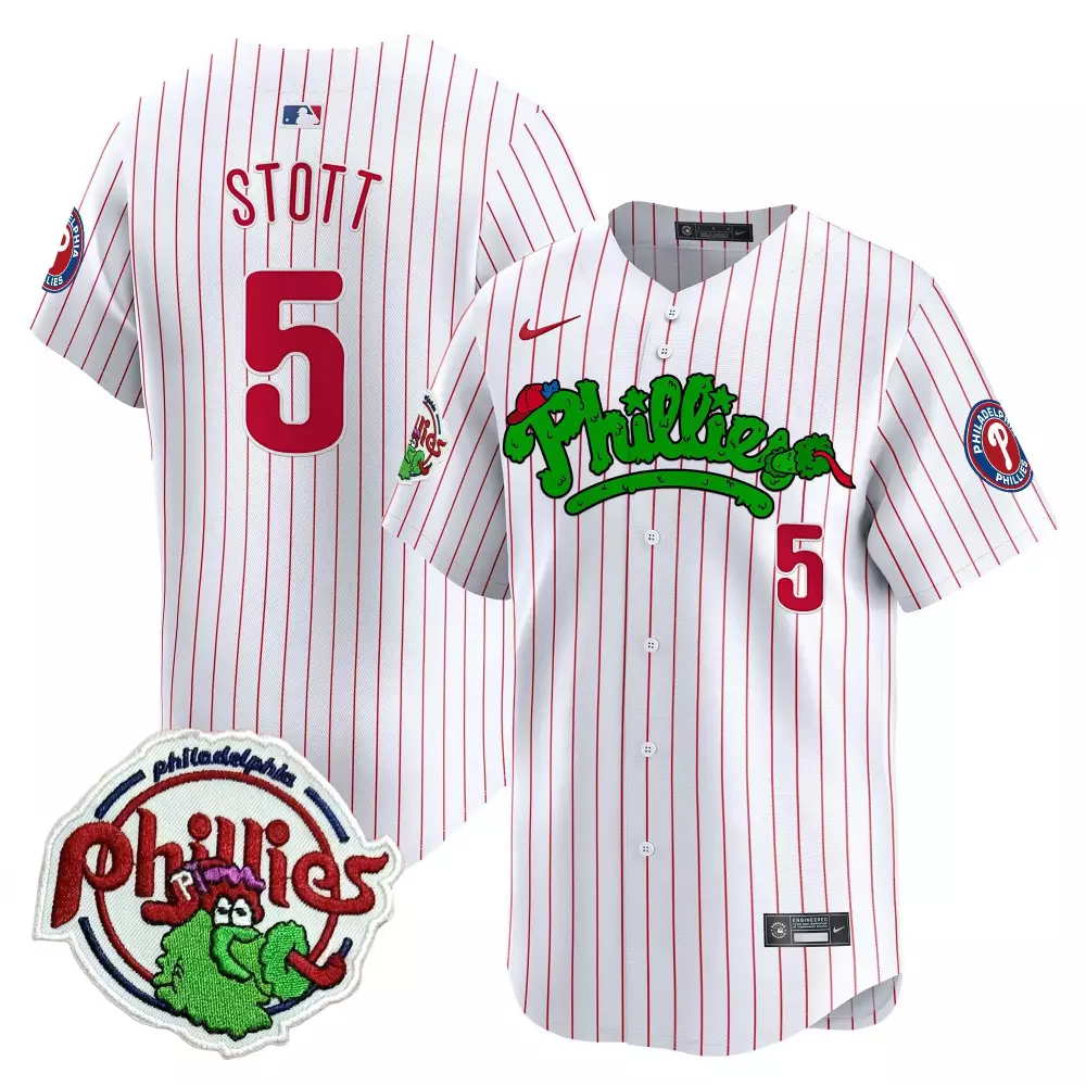 Stott 5 Philadelphia Phillies 2023 White Stitched Jersey with Name Patch | For Men, Women & Youth | Fan Gear