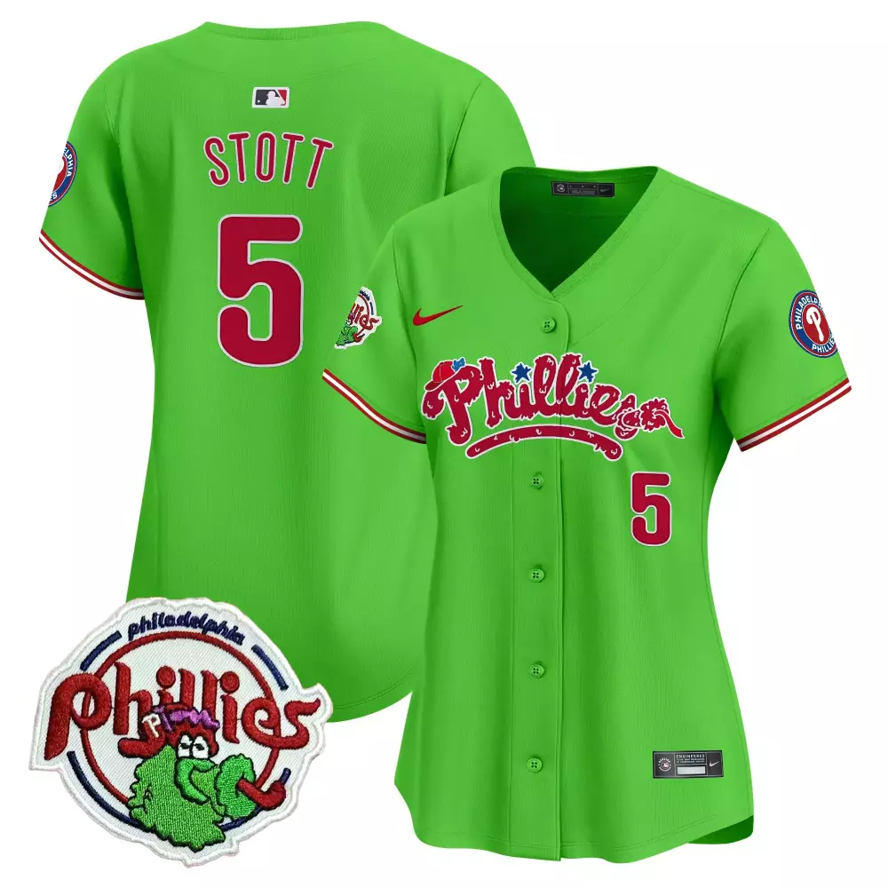 Stott 5 Philadelphia Phillies 2023 Women's Green Stitched Jersey | Name Patch | For Women & Youth | Fan Gear