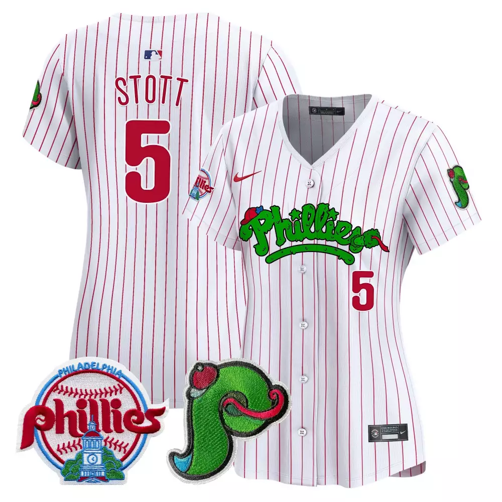 Stott 5 Philadelphia Phillies 2023 Women's White Stitched Jersey | Name Patch | For Women & Youth | Fan Gear