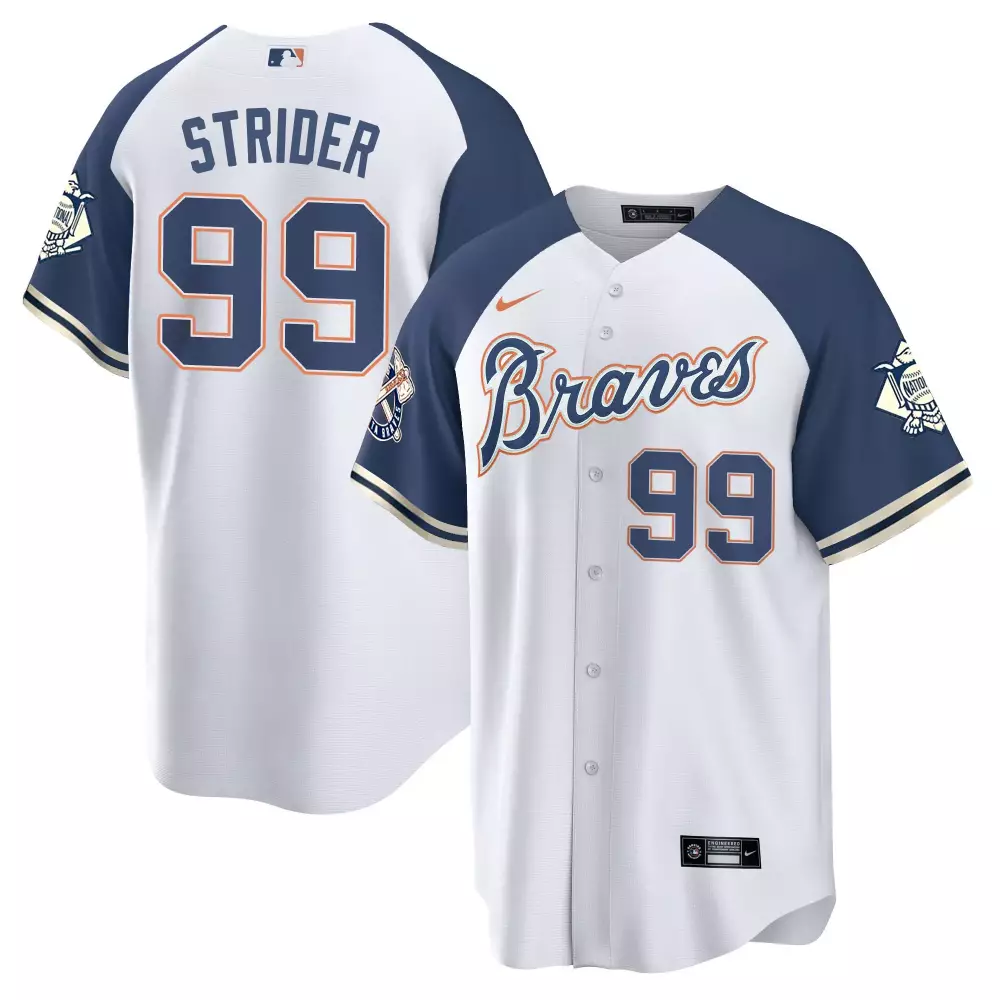 Strider 99 Atlanta Braves Men's Stitched Jersey | White Navy Name Patch 2023 | For Men, Women & Youth