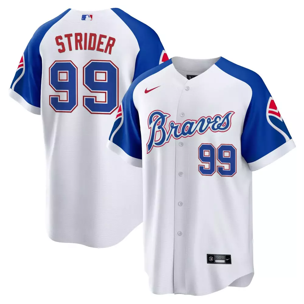 Strider 99 Atlanta Braves Men's Stitched Jersey | White Navy Name Patch 2023 | For Men, Women & Youth
