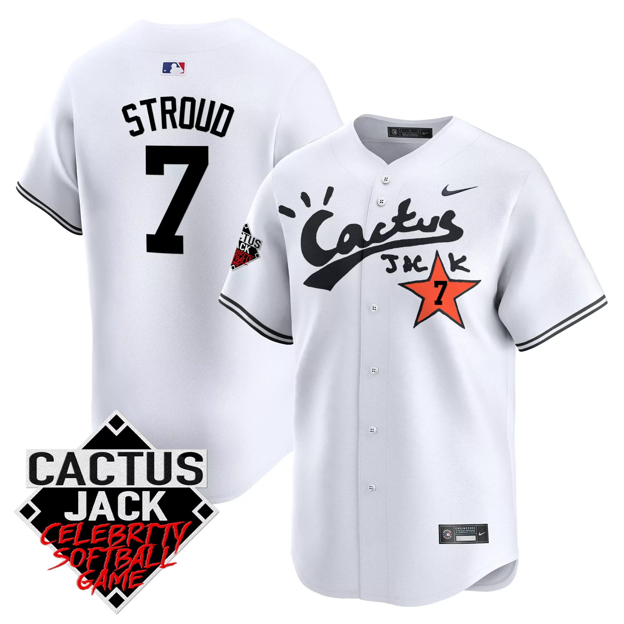 stroud 7 white cactus jack celebrity softball game women s all stitched jersey year 2023