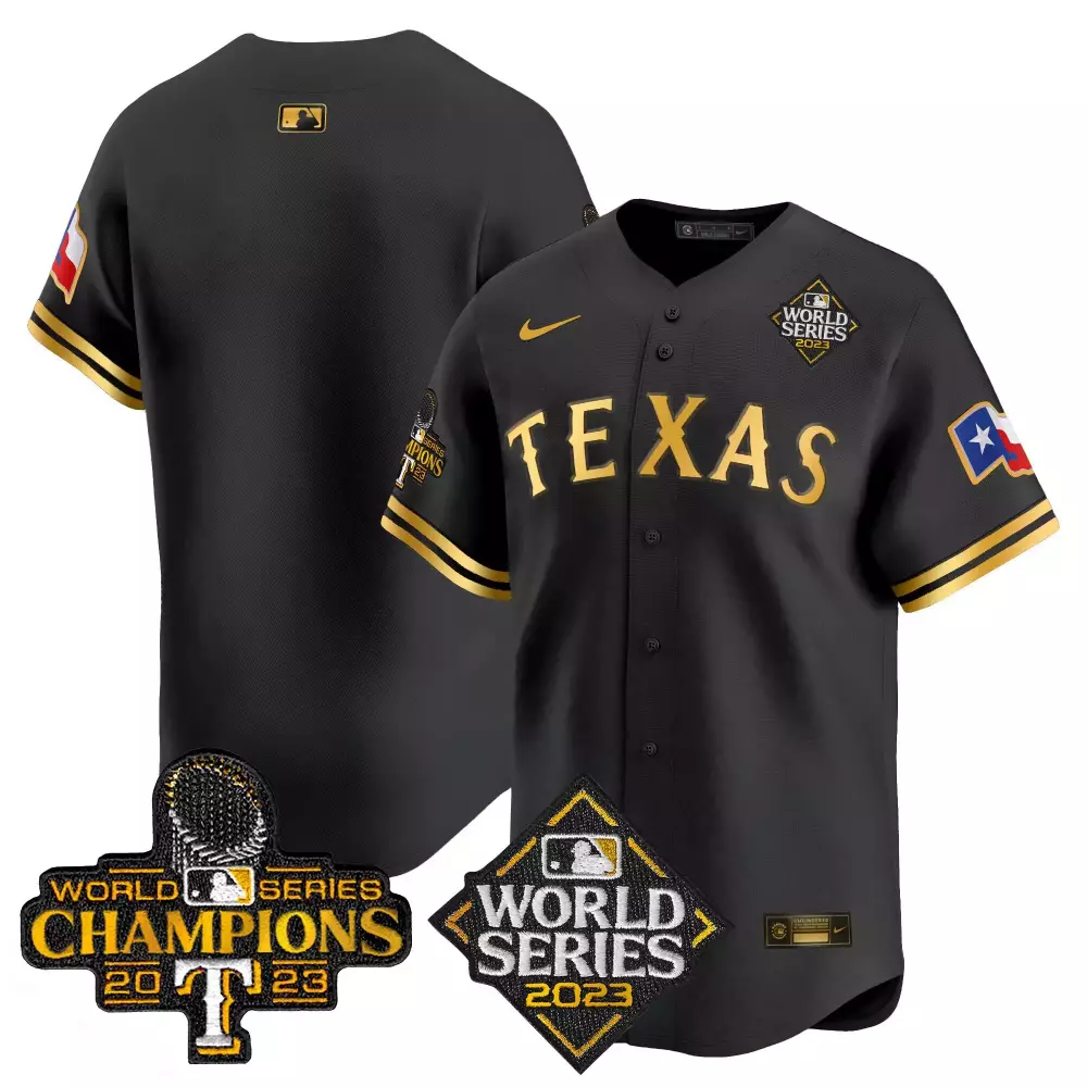 Texas Rangers 2023 World Series Champions Black Stitched Jersey | Name Patch | Men’s Style | For Men, Women & You