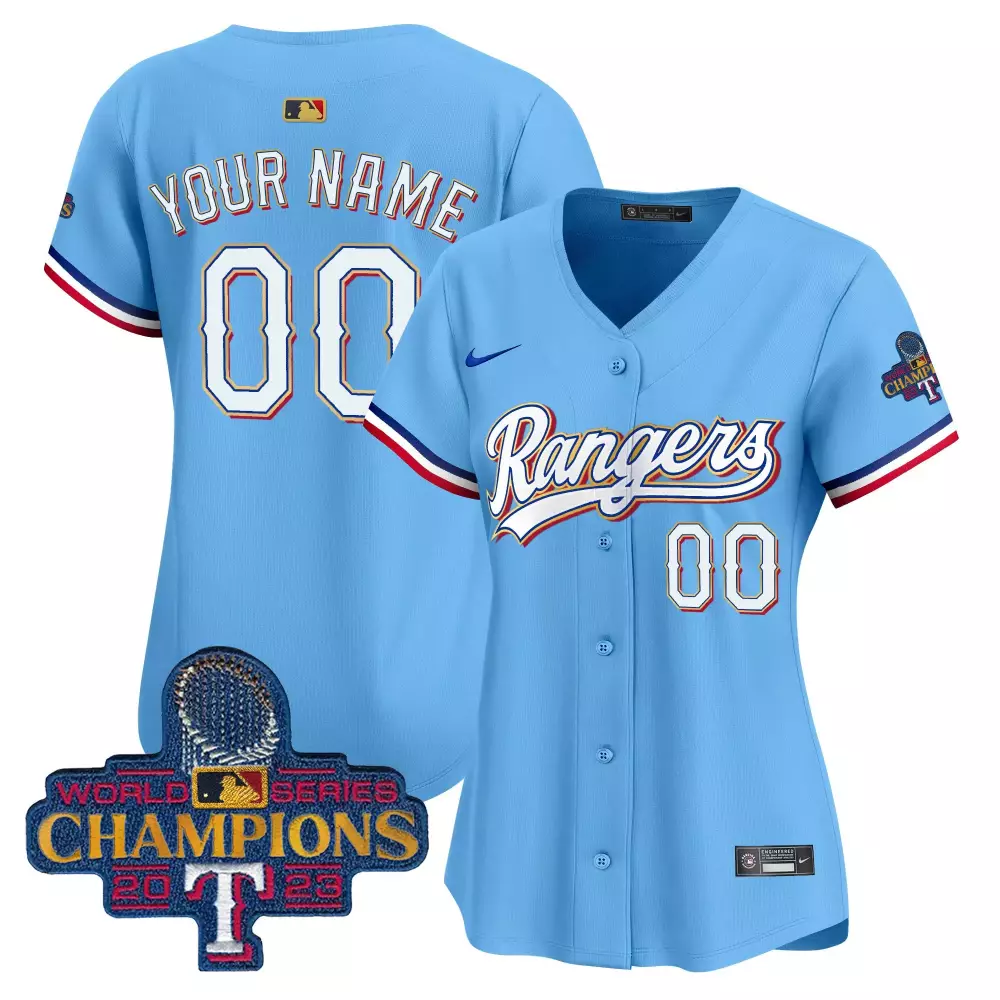 Texas Rangers 2023 World Series Champions Light Blue Custom Stitched Vapor Jersey | Limited Edition | For Men, Women & Youth