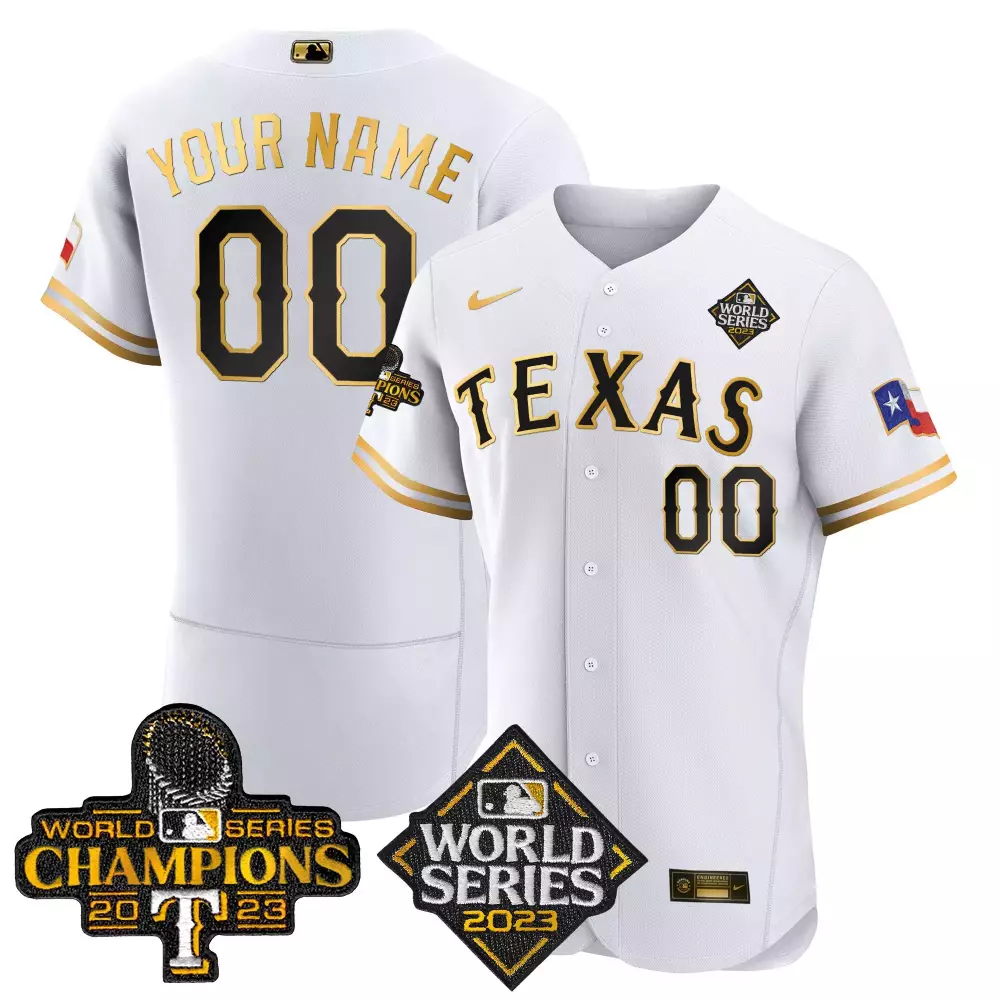 Texas Rangers 2023 World Series Champions White Stitched Jersey | Name Patch Men's Style | Game Day Outfit | For Men, Women & Youth