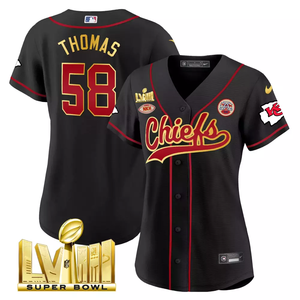 Thomas 58 Kansas City Chiefs Black Stitched Women's Jersey | Super Bowl LVIII Name Patch | For Men, Women & Youth