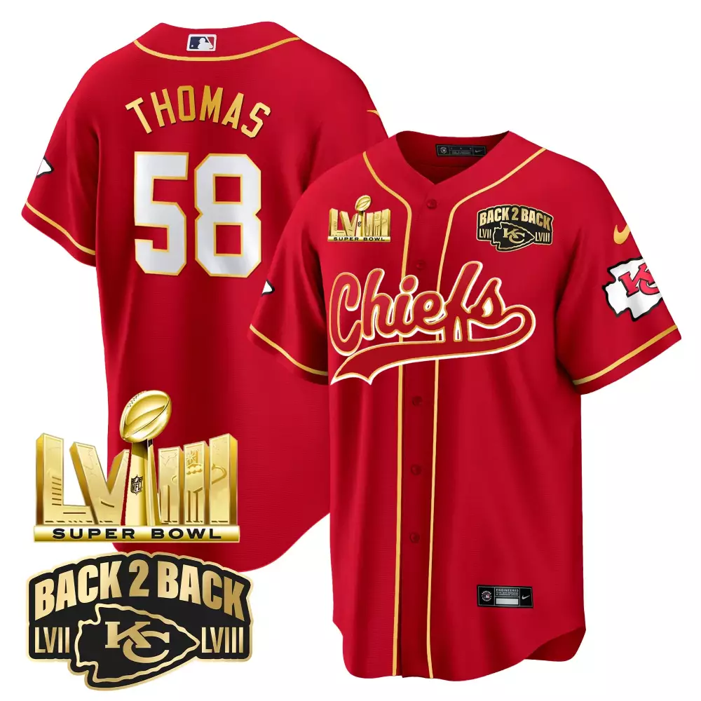 Thomas 58 Kansas City Chiefs Red Jersey | All Stitched Name Patch 2023 | Back to Back Champions | For Men, Women & Youth