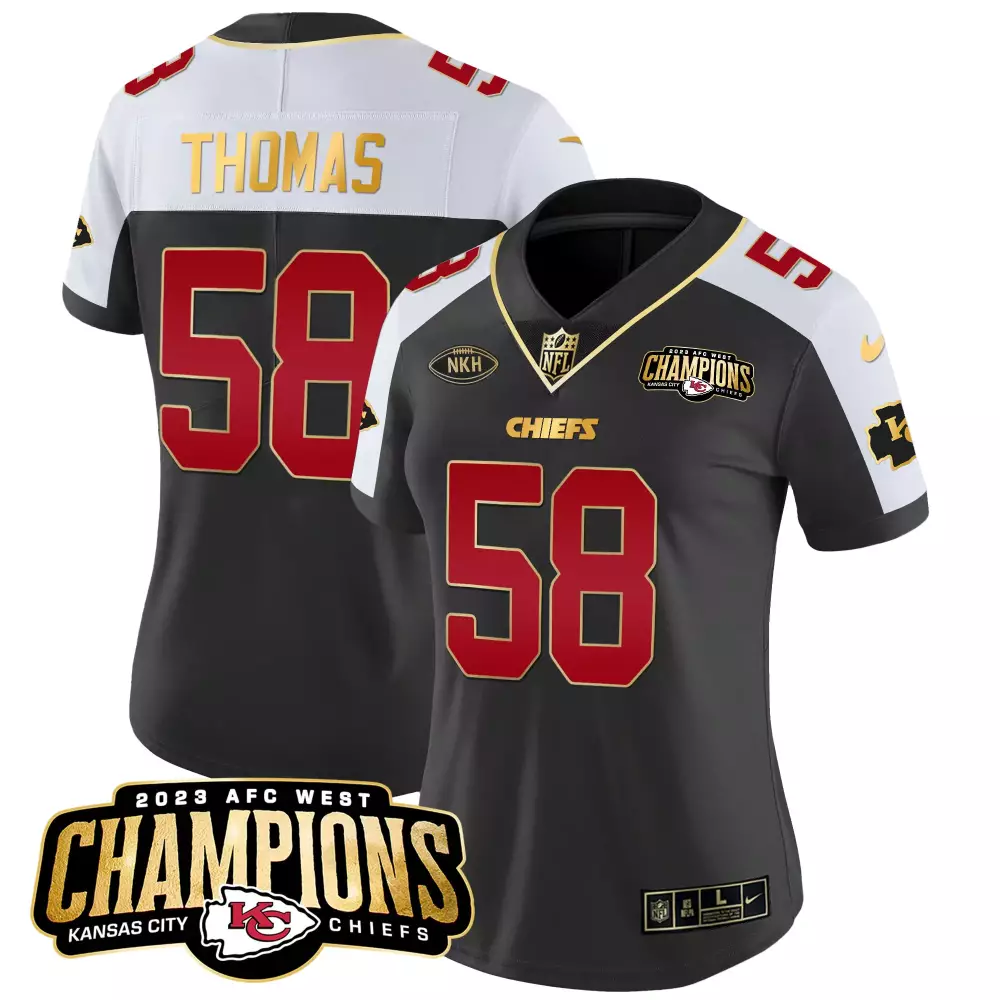 Thomas 58 Kansas City Chiefs Women's Black All Stitched Jersey | AFC West Champions Edition | Fan Gear for Women & Youth