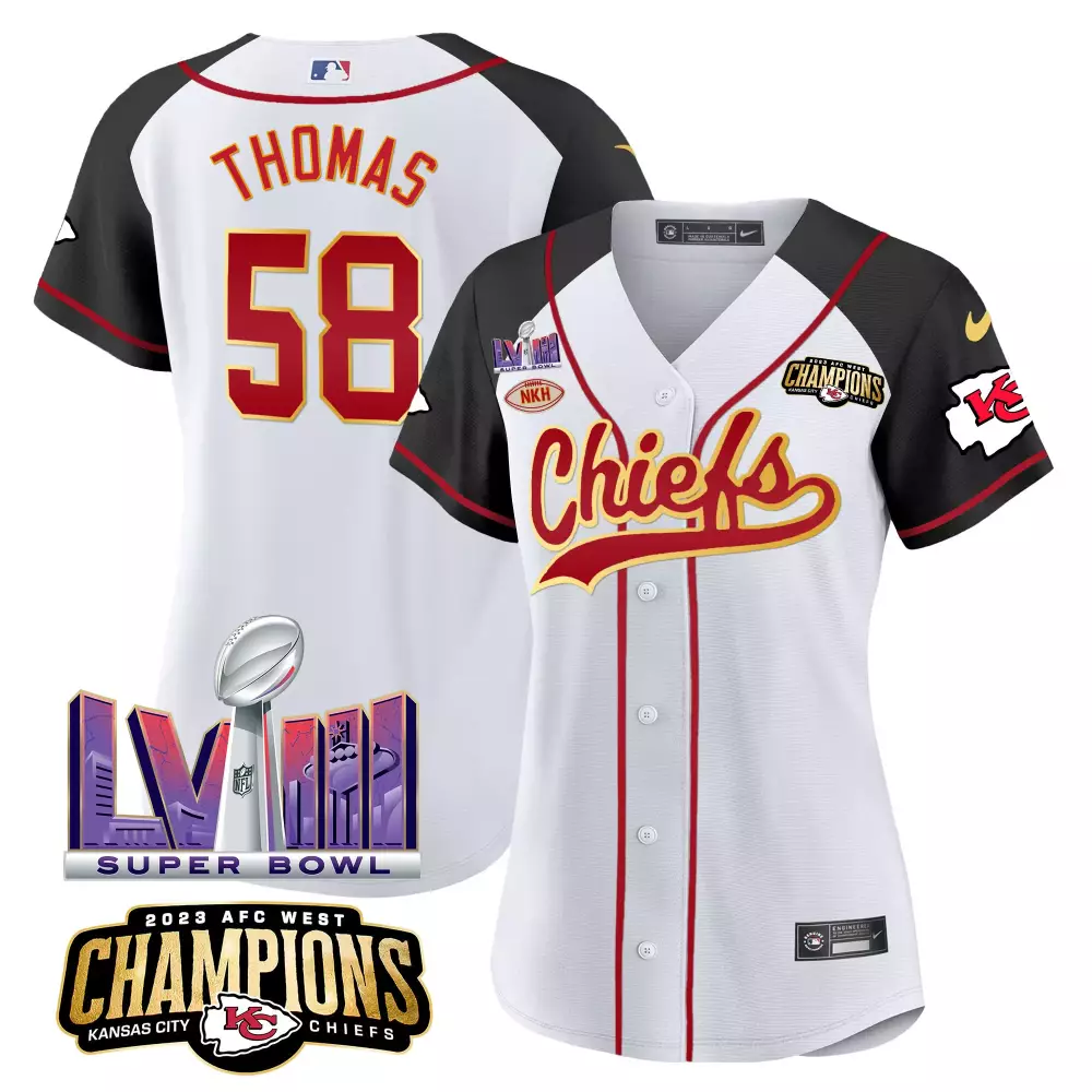 Thomas 58 Kansas City Chiefs Women's White & Red All Stitched Vapor Jersey | Game Day Outfit for Women & Youth