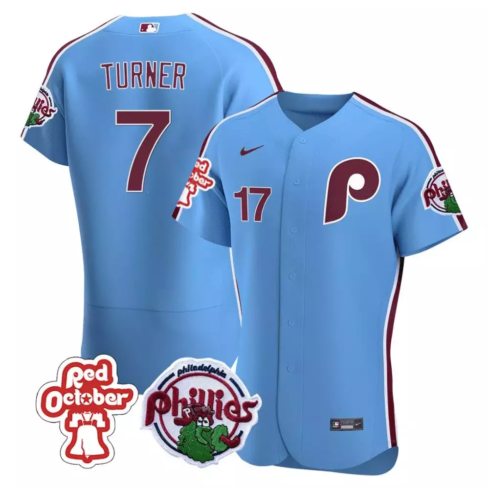 Trea Turner Philadelphia Phillies Blue Stitched Jersey with Name Patch | Red October 2023 | Fan Gear for Men, Women & Youth