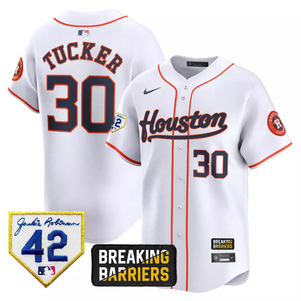 Tucker 30 Houston Astros White All Stitched Jersey | 2023 Jackie Robinson Name Patch | Fan Gear for Game Day | For Men, Women & Youth