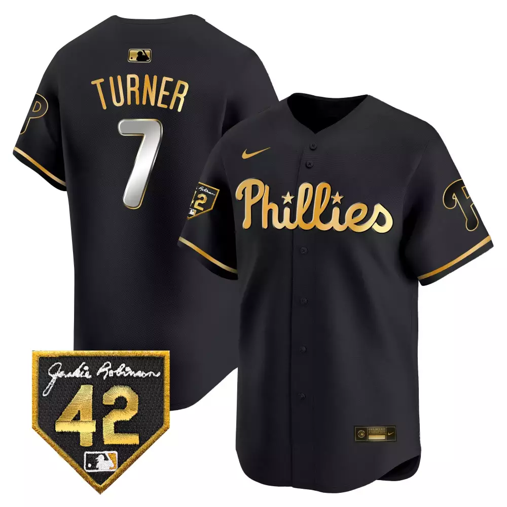 Turner 7 Philadelphia Phillies 2024 Black Stitched Jersey | Jackie Robinson Name Patch | Fan Gear | For Men, Women & Youth
