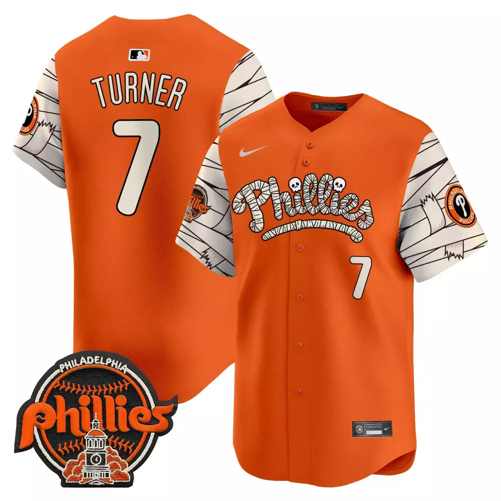 Turner 7 Philadelphia Phillies Orange Sleeveless Jersey | All Stitched Name Patch 2023 | Limited Edition Fan Gear | For Men, Women & Youth