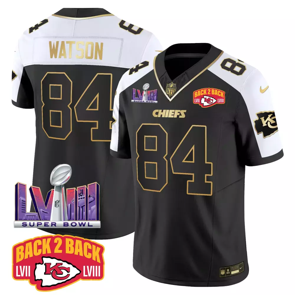 Watson 84 Kansas City Chiefs 2023 Black Stitched Jersey | Super Bowl LVIII Celebration | For Men, Women & Youth