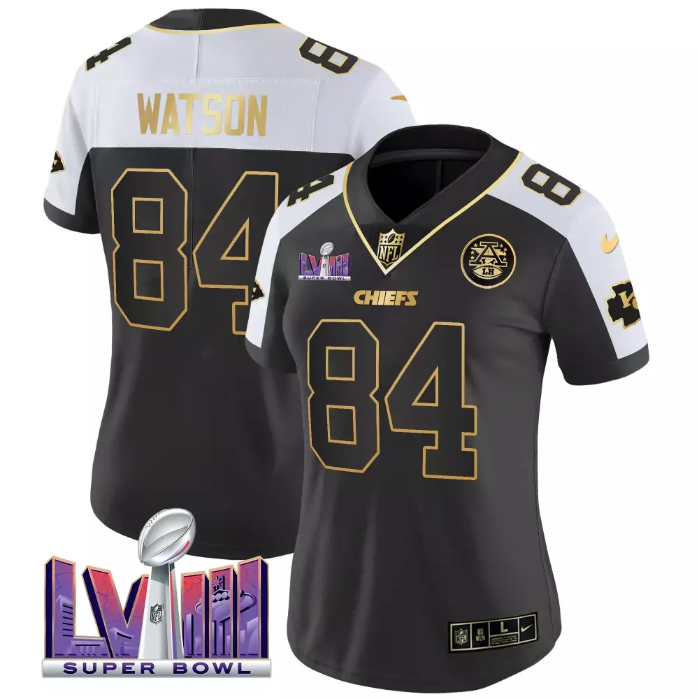 Watson 84 Kansas City Chiefs Black Stitched Jersey | Super Bowl LVIII Name Patch | Fan Gear for Men, Women & Youth