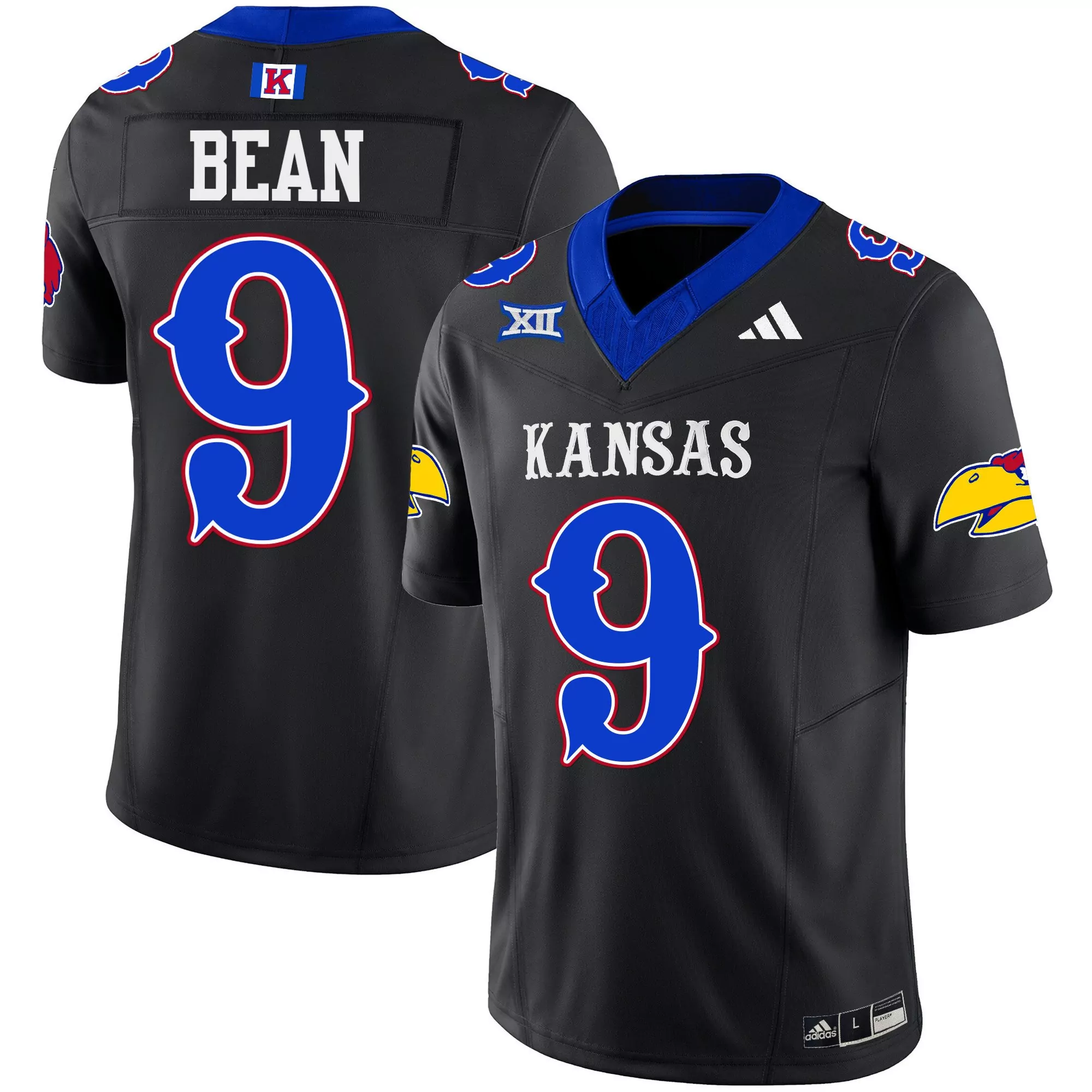 bean 9 kansas jayhawks black stitched jersey name patch men s 2023 limited edition