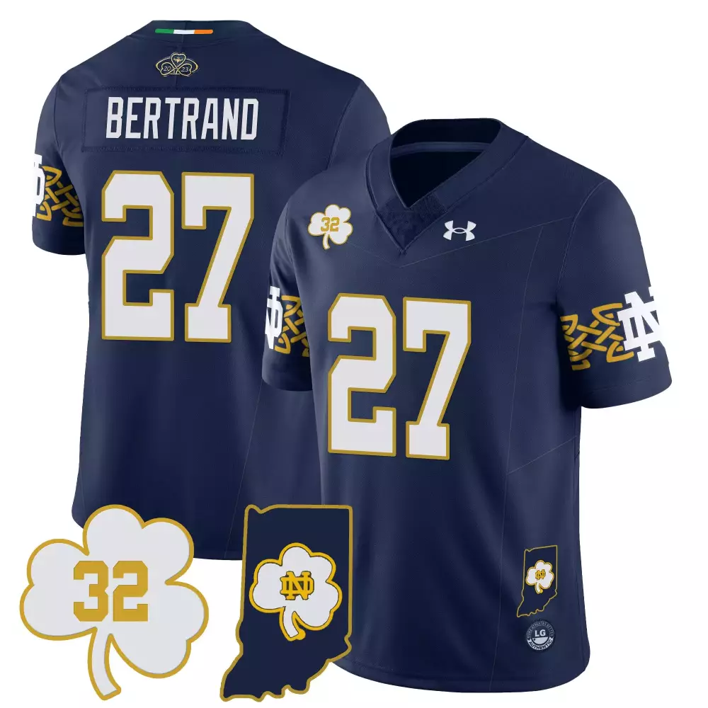 bertrand 27 notre dame fighting irish navy stitched jersey 2023 men s style name patch
