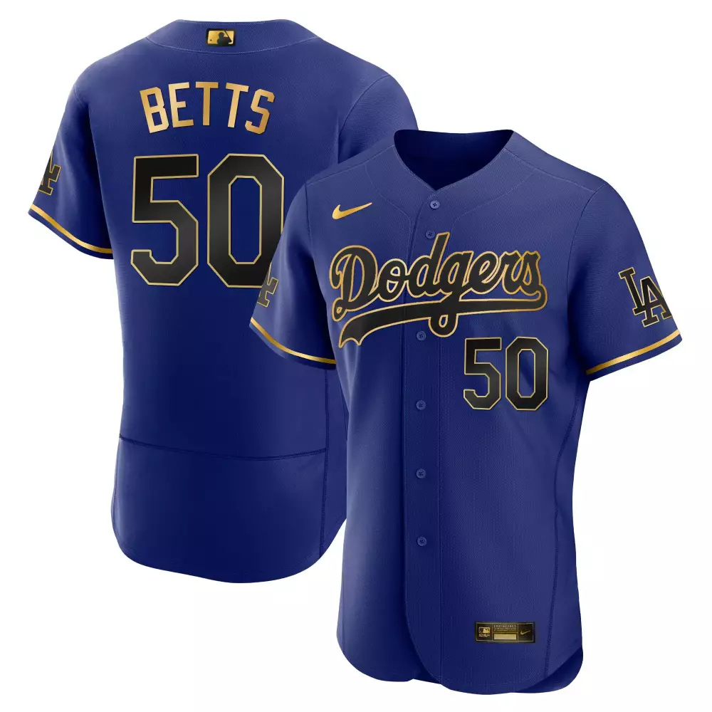 Betts 50 Men's Los Angeles Dodgers Blue Stitched Jersey | Name Patch 2023 | Replica Fan Gear | For Men, Women & Youth