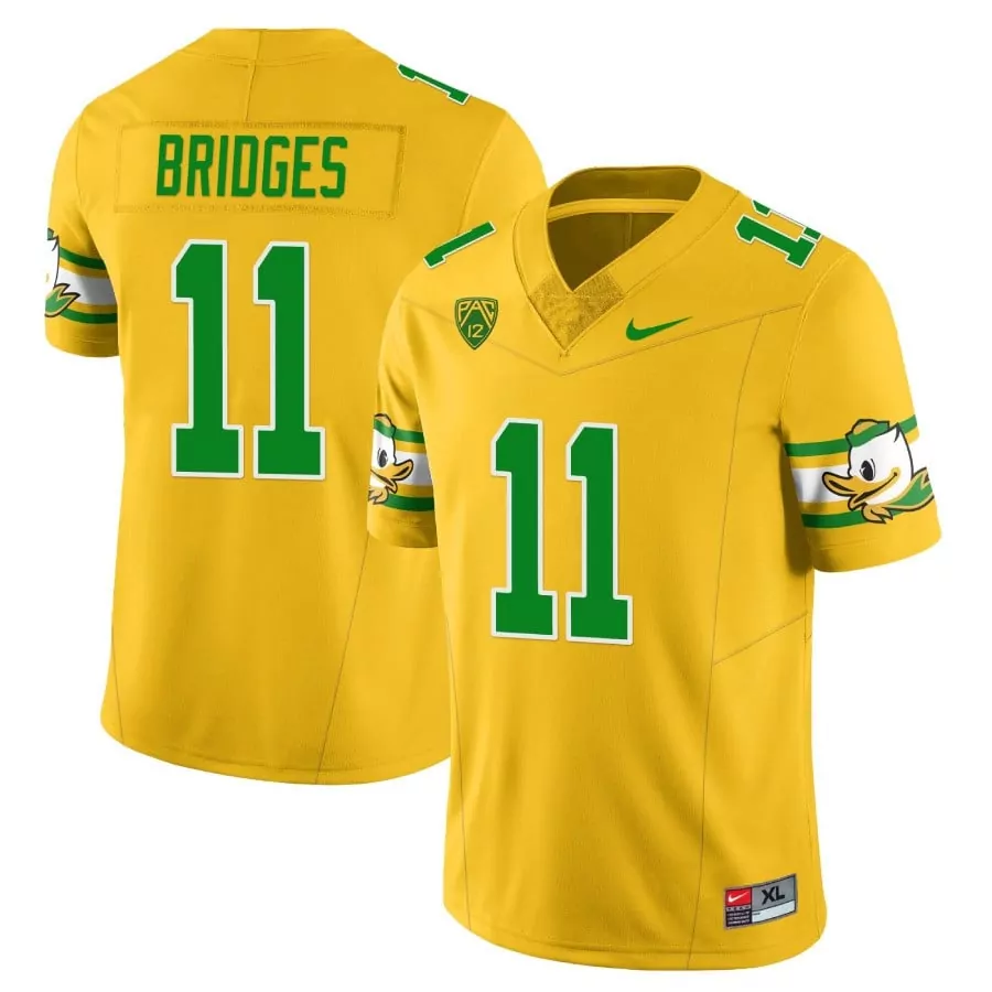 bridges 11 men s stitched oregon ducks yellow jersey name patch 2023