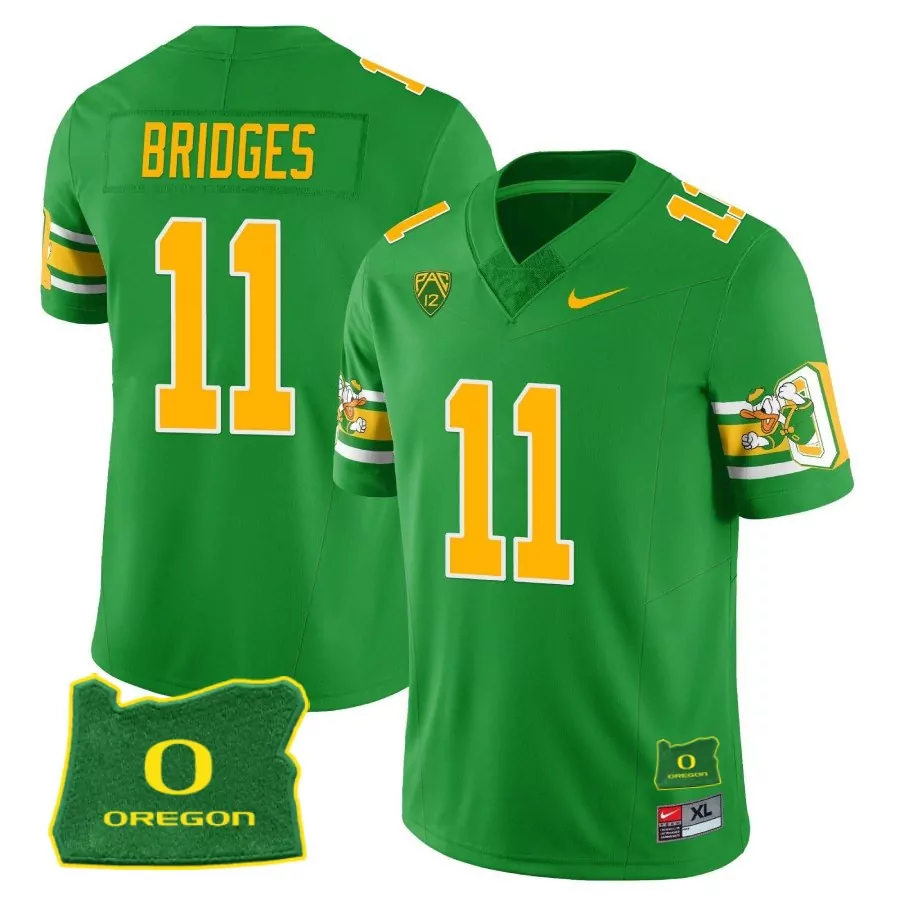 bridges 11 oregon ducks green stitched jersey men s xl name patch 1984