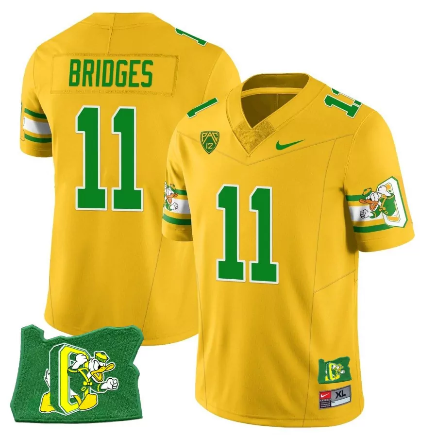 bridges 11 oregon ducks men s stitched yellow jersey 2023 name patch