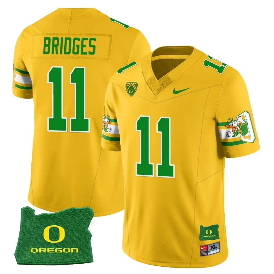 bridges 11 oregon ducks men s stitched yellow jersey 2023 name patch