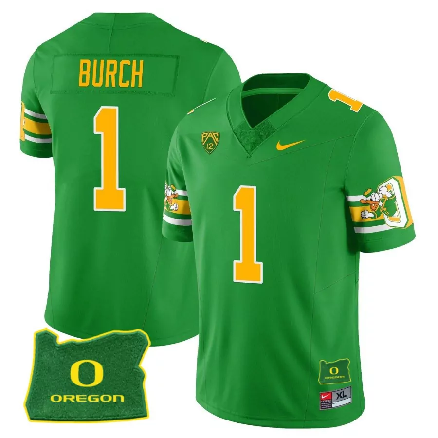 burch 1 oregon ducks men s stitched green jersey name patch 2023