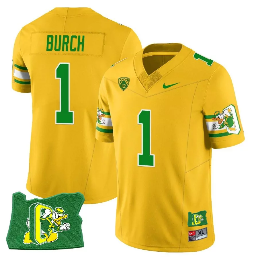 burch 1 oregon ducks men s yellow stitched jersey with name patch 2023