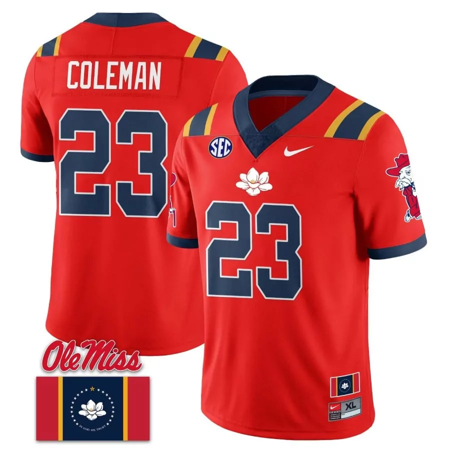 coleman 23 ole miss rebels men s red stitched jersey with name patch 2023