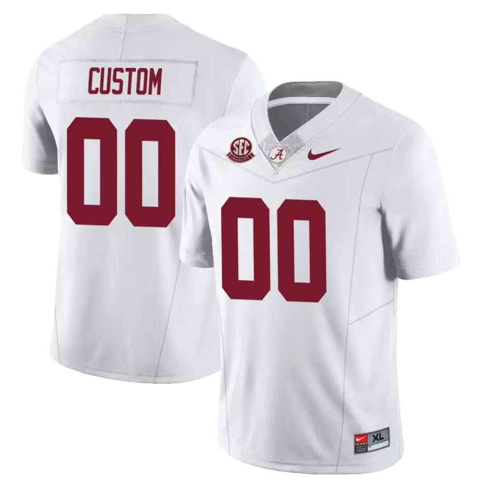 Custom 00 Alabama Crimson Tide Football All Stitched Jersey White Men's XL 2023 Name Patch | Stitched Fan Gear | For Men, Women & Youth