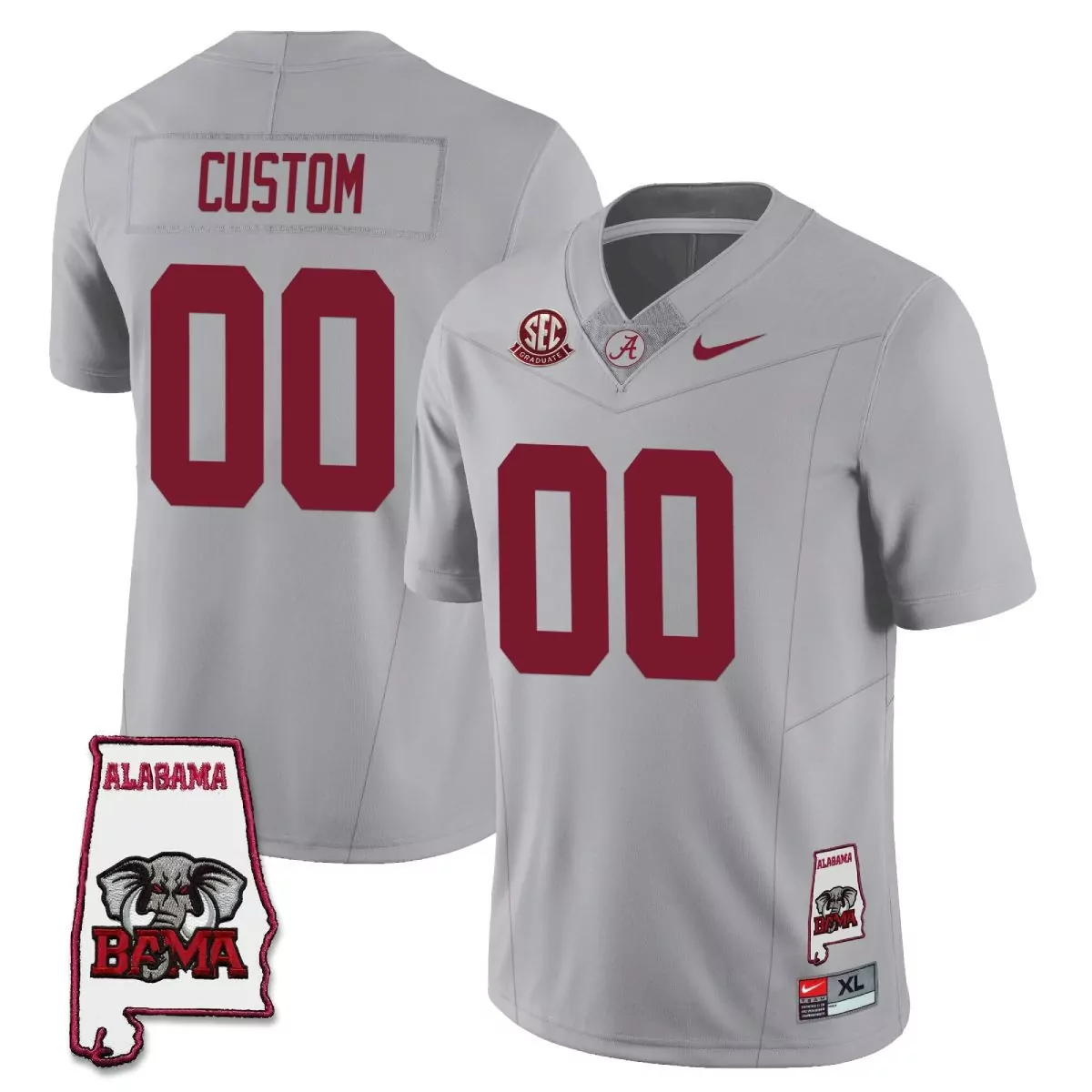 custom 00 alabama crimson tide football jersey all stitched gray men 2023 name patch