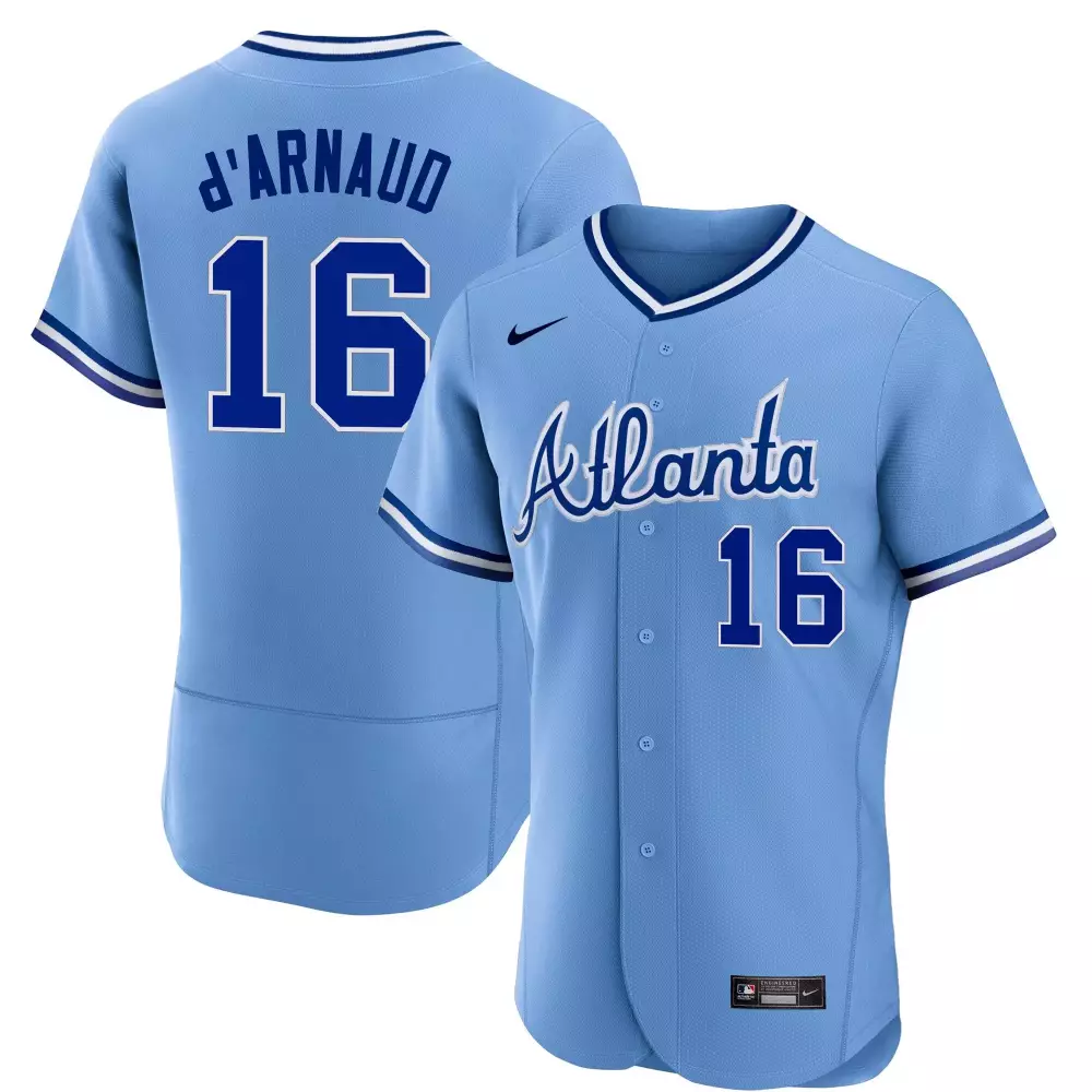 Travis d'Arnaud 16 Atlanta Braves Men's Light Blue Jersey | 1974-1982 Style | For Men & Youth