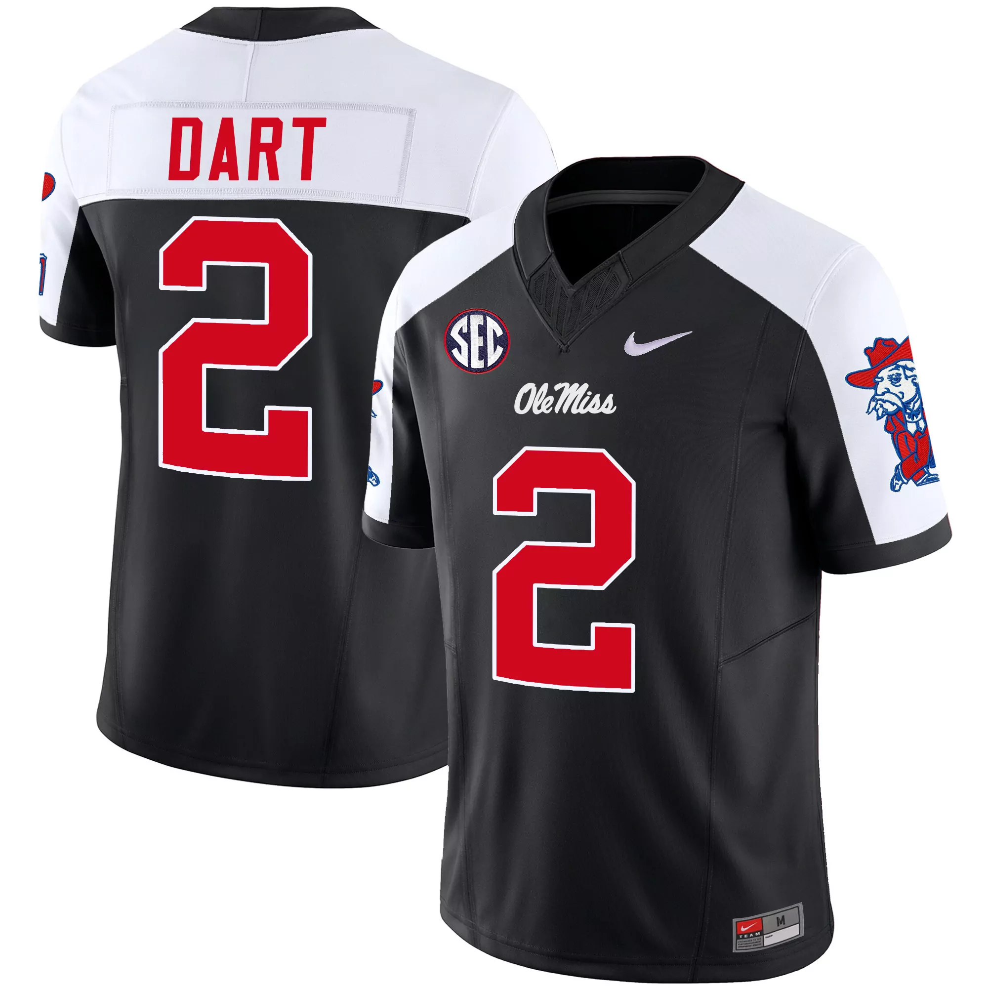dart 2 ole miss rebels men s black all stitched jersey 2023 name patch style