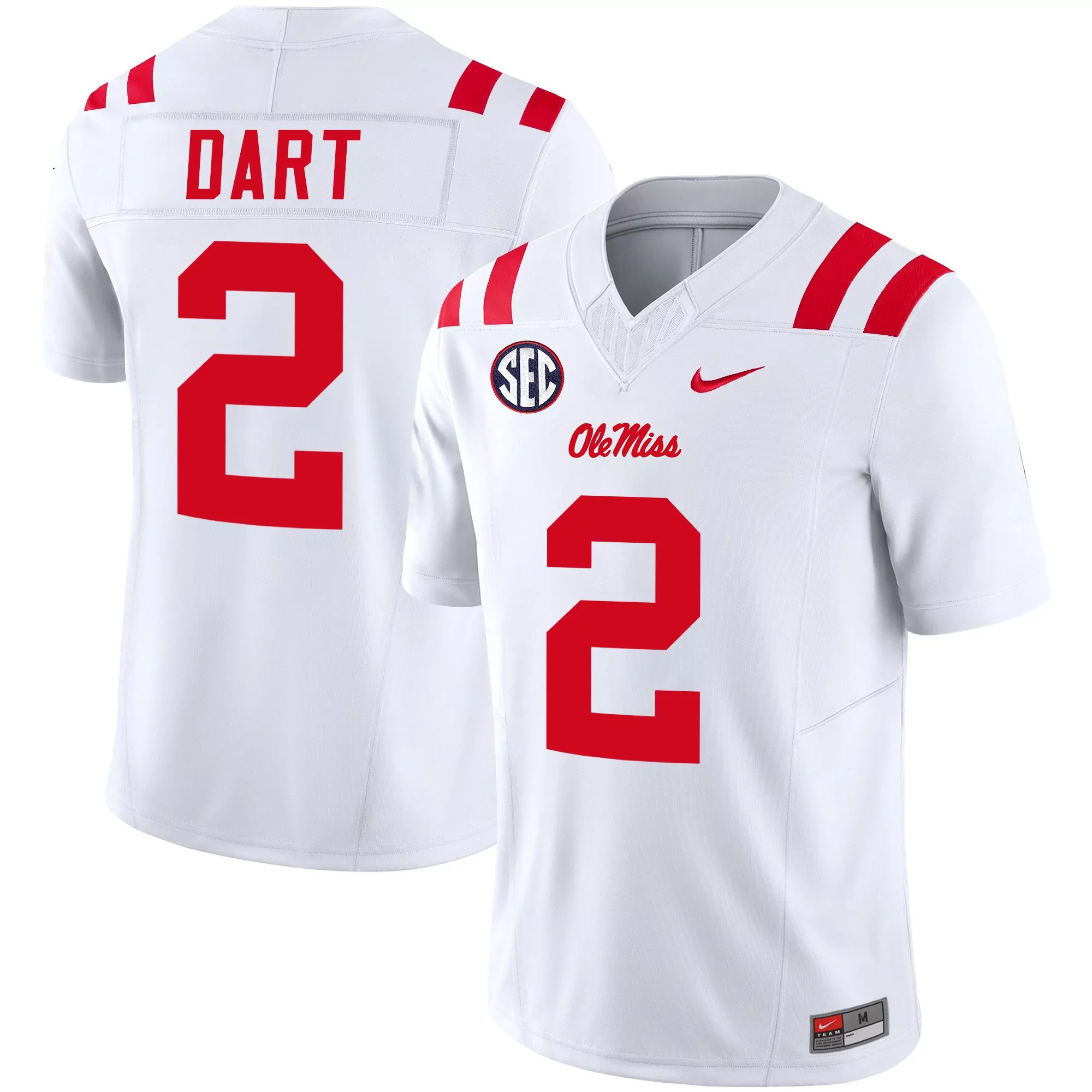 dart 2 ole miss rebels men s white stitched jersey 2023 with name patch