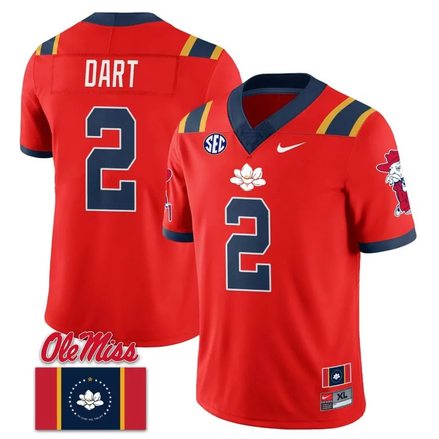 dart 2 ole miss rebels men s white stitched jersey 2023 with name patch