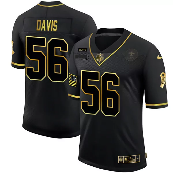 davis 56 new orleans saints black stitched jersey men s 2023 name patch style