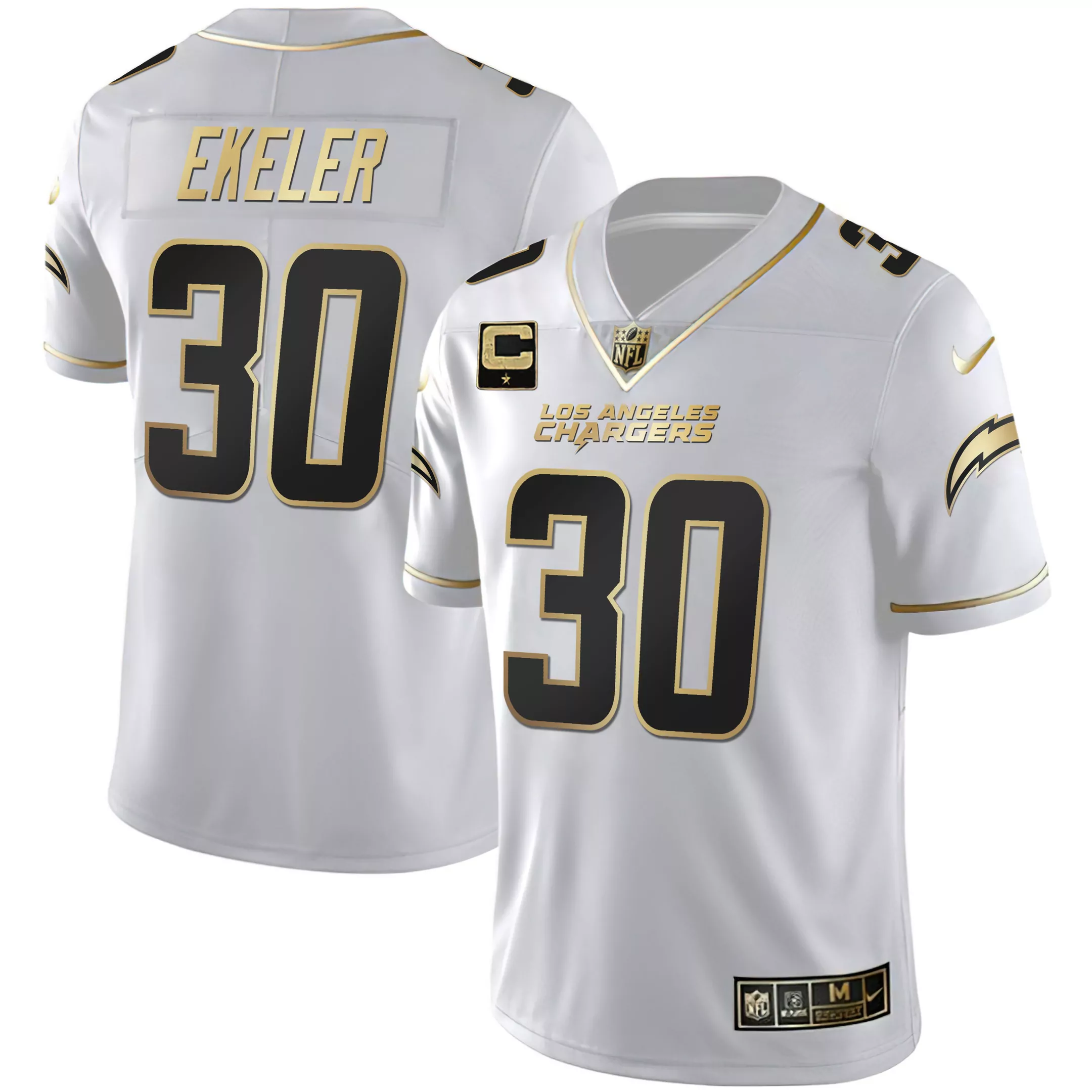 ekeler 30 los angeles chargers white gold all stitched vapor jersey 2023 women s