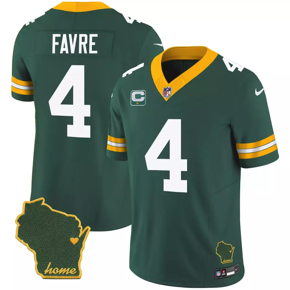 Favre 4 Green Bay Packers Men's Home Jersey | All Stitched Name Patch 2023 | Perfect Fan Gear | For Men, Women & Youth